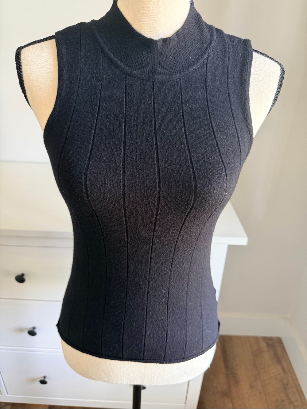 Black Sleeveless Mock Neck Ribbed Knit Top from Evereve